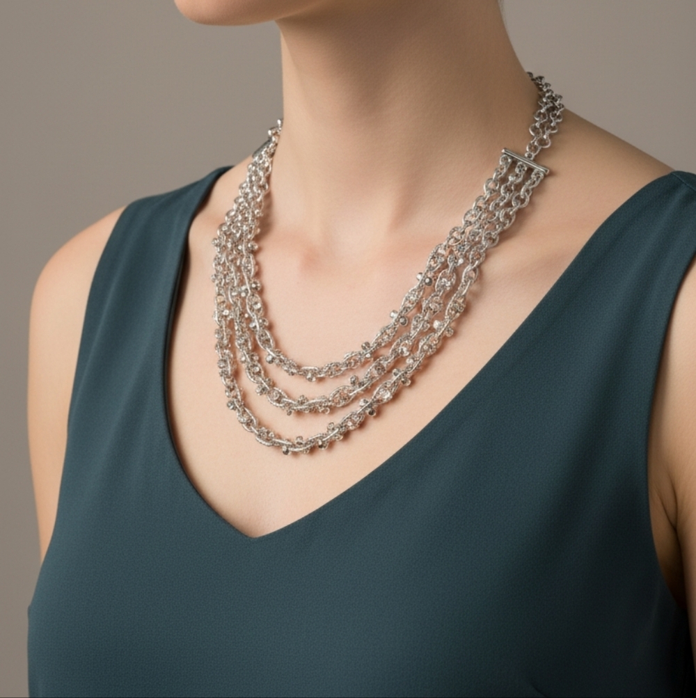 Chicos Shelby Sparkle Shine Multilink Elegant Silver Chain Necklace New